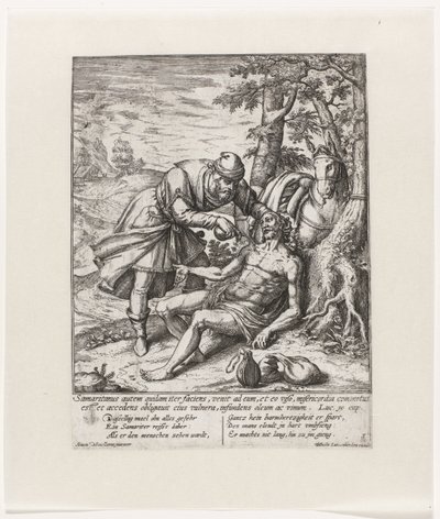 Den barmhärtige samariten vårdar den rånade resenärens sår Liknelsen om den barmhärtige samariten (serietitel) av Symon Novelanus