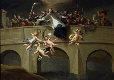 Le martyre de Jean Nepomucene (1345-1393) - Saint John Nepomuks martyrskap par Czechowicz, Szymon (1689-1775). Olja på duk, storlek: 61x86,5, ca 1750, Nationalmuseum, Warszawa av Szymon Czechowicz