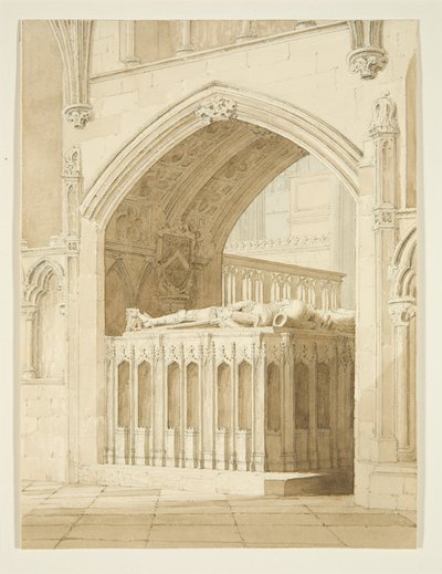 Tomb of Robert Fitzharding, död 1170, i Bristol Cathedral (penna och akvarell på papper) av T.H. Clarke