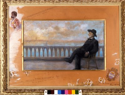 Porträtt av Giuseppe Verdi, italiensk kompositör (1813-1901), i Venedig. Pastell av T. Bianco donerad av kompositören till sångaren Tamagno 1897. av T. Bianco