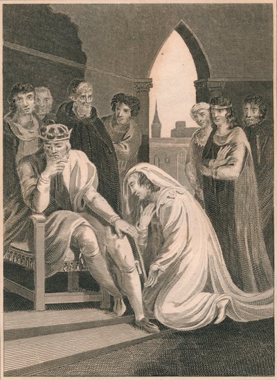 Drottning av Richard II, i förbön för Simon Burleys liv, 1388, 1864 av T. Cook