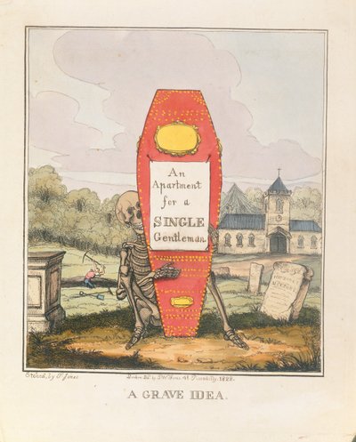 A Grave Idea: An Apartment for a Single Gentleman, pub. 1828 (färggravyr) av T. Hampson Jones