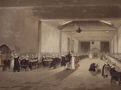 Dining Hall, Asylum, från Ackermanns "Microcosm of London" av T. and Pugin A.C. Rowlandson