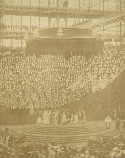 Drottning Victoria presiderade vid återöppningen av det rekonstruerade Crystal Palace i Sydenham, 1854. av T. R. Williams