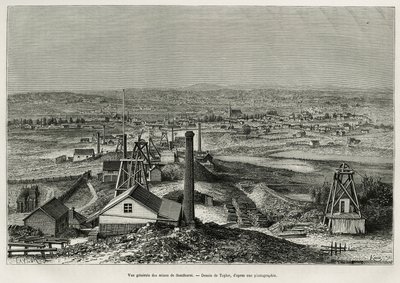 Allmän bild av Sandhursts gruvor, gravering efter en teckning av Taylor, för att illustrera berättelsen sex månader i Australien, av Desire Charnay, uppdragsuppdrag av Ministry of Public Education, 1878, publicerad i tour du monde, under ledning av T Taylor