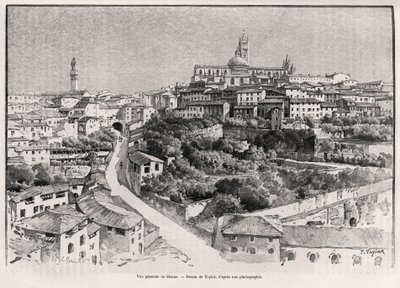 Översikt över Siena (Italien). Gravyr av Taylor för att illustrera historien "" A travers la Tuscane"" av Eugene Muntz (1845-1902), i Le tour du Monde 1892, regisserad av Edouard Charton (1807-1891), Hachette, Paris. av T Taylor