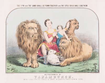 Lejonet och lammet ska ligga ner tillsammans och det lilla barnet ska leda dem, ca 1840 (akvarell på papper) av T. W. Strong
