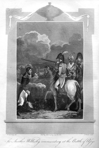 Hertigen av Wellington befaller vid slaget vid Assaye, 1816. av T. Wallis