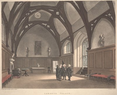 Lambeth Palace, graverad av Joseph Constantine Stadler (fl.1780-1812), publicerad 1808 (färgad akvatint) av T. and Pugin A.C. Rowlandson