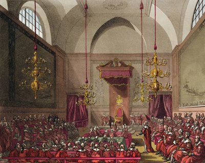brittiska överhuset av T. and Pugin A.C. Rowlandson