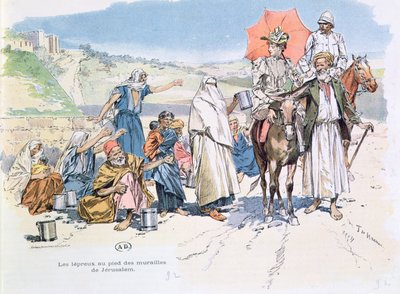Spetälska utanför Jerusalems murar, 1892 av T. de Haener