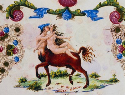 Centaur na sura ya kike, Juzuu ya II f 287, v, Biblia ya Borso d