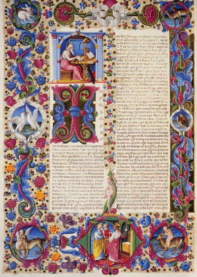 Incipit från Evangelium enligt Johannes, från volym II av Bibeln av Borso d