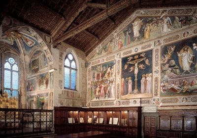 Interiörvy av sakristian med fresker som visar Jesu passion av Taddeo Gaddi