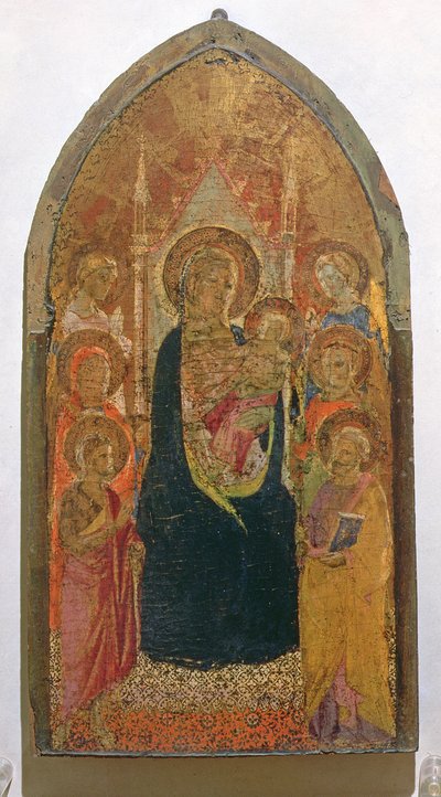 Madonna och barn med heliga (tempera på panel) av Taddeo Gaddi