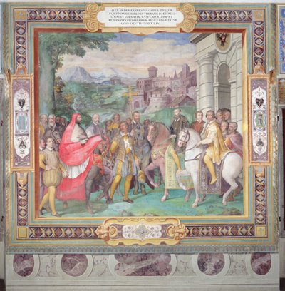 Karl V (1500-58) med Alessandro Farnese (1546-92) i Worms, från 