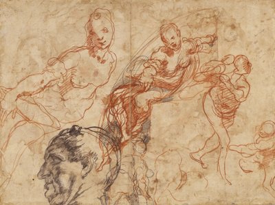 Design för en cirkulär skål (recto); Figurstudier (verso) av Taddeo Zuccaro