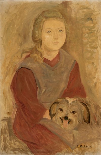 Flicka med en hund av Tadeusz Makowski
