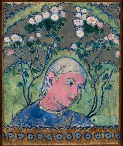Huvud av en flicka med blommor av Tadeusz Makowski