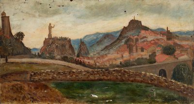 Liten stad på en kulle (Trakten kring Le Puy med Château de Polignac) av Tadeusz Makowski