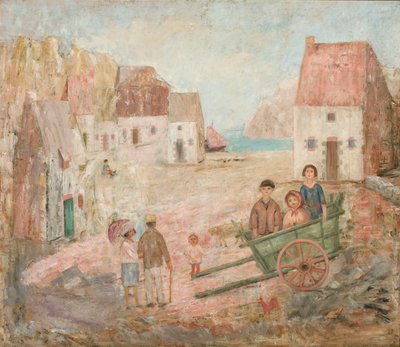 Stadslandskap med barn i en kärra av Tadeusz Makowski