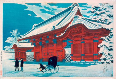 Den röda porten av Hongo i snön av Takahashi Hiroaki