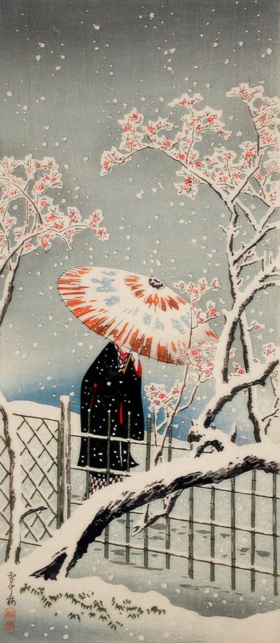 Plommonträd i snön av Takahashi Hiroaki