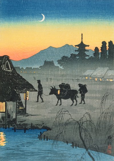 Returning to the Village, 1930-talet (trätryck i färg) av Takahashi Hiroaki