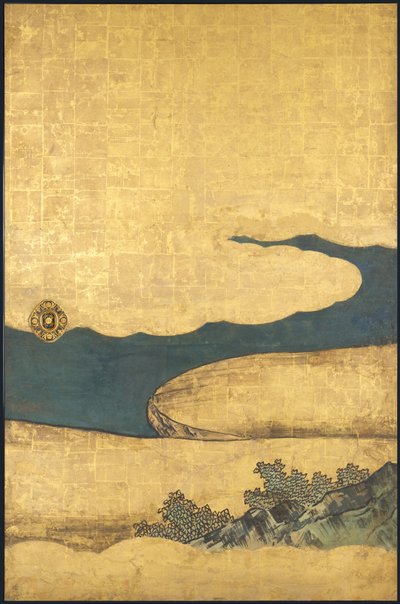 A Game of Go, från de fyra Prestationer, början av 1600-talet (glidskärm; bläck, färg och guld på papper) av Takanobu Kano