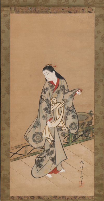 Kvinna på verandan, ca. 1730. av Takizawa Shigenobu