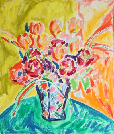 Ett livfullt blomsterstilleben av Tamara Jare