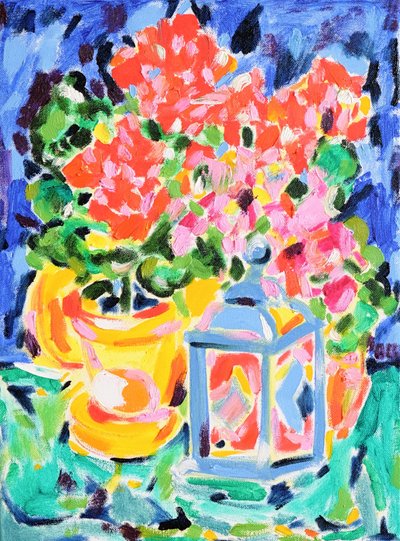 Ett livfullt blomsterstilleben av Tamara Jare