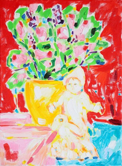 Färgglada blommor och en docka av Tamara Jare