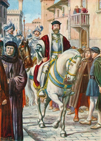 Cosimo I med sina spanska och tyska vakter som alltid följde honom av Tancredi Scarpelli