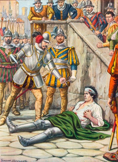Francesco Ferrucis död efter slaget vid Gavinana, 3 augusti 1530 av Tancredi Scarpelli