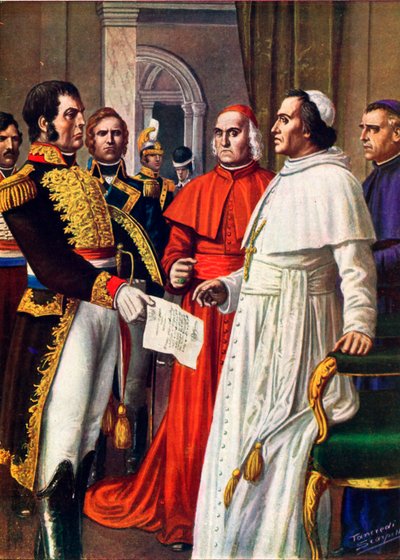 Napoleon avtjänar varsel om fängelse på påven Pius VII av Tancredi Scarpelli