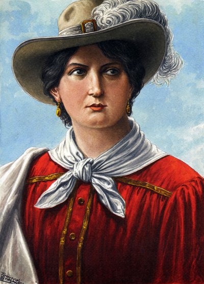 Porträtt av Anita Garibaldi, Giuseppe Garibaldis första hustru, illustration till "Cronistoria illustrata dell