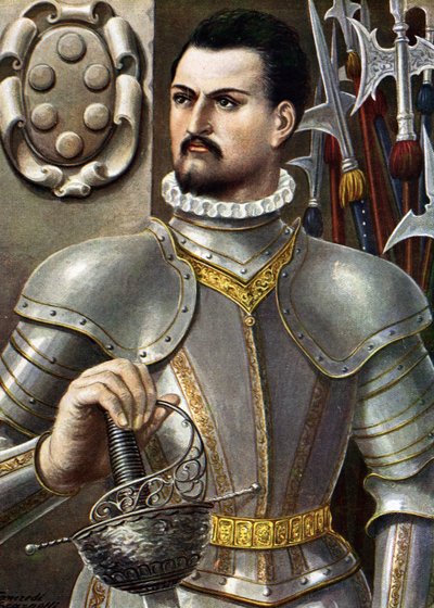 Porträtt av Jean de Medicis känd som Jean des Bands Noires (Giovanni dalle Bande Nere) (1498-1526) Italiensk condottiere Illustration av Tancredi Scarpelli (1866-1937) från "" Storia d