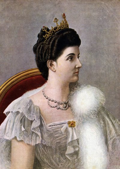 Porträtt av drottningen av Italien Helene (Elena) av Montenegro (1873-1952) Illustration av Tancredi Scarpelli (1866-1937) från "Storia d