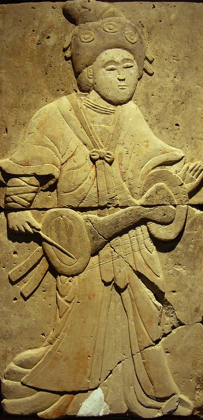 Stele föreställande en musiker (terrakotta) av Tang Dynasty Chinese School