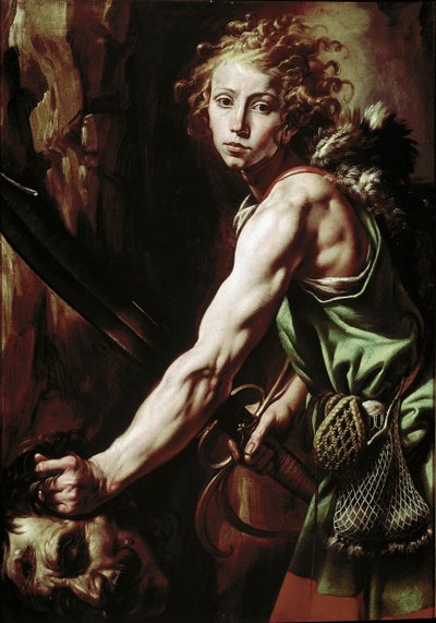 David håller Goliats huvud (olja på duk av Tanzio da Varallo
