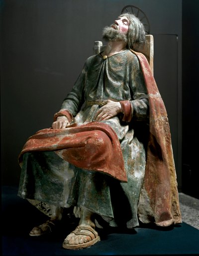 Ängeln som tillkännager Jesu födelse Detalj av Saint Joseph. Skulptur av Tanzio da Varallo (Antonio d
