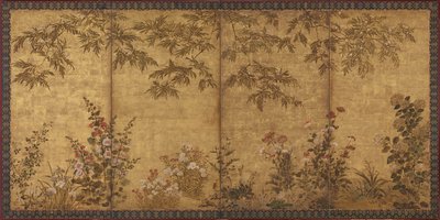 Mimosaträd, vallmo och andra sommarblommor, Edo-perioden, 1630-1670. av Tawaraya Sosetsu