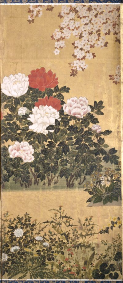 Blommor och fjärilar (bläck, färg och guldblad på papper) av Tawaraya Sotatsu
