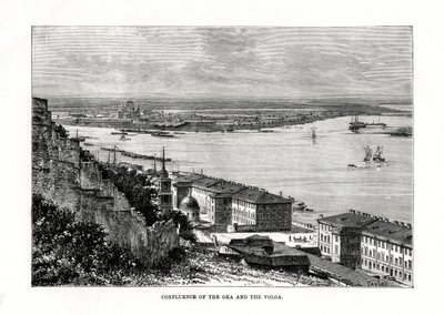 Sammanflödet av Oka och Volga, Ryssland, 1879 av Taylor