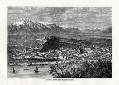 Salsburg, från Kapuzinerberg, Österrike, 1800-talet av Taylor