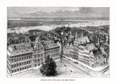 Rådhuset och floden Schelde, Antwerpen, Belgien, 1879 av Taylor