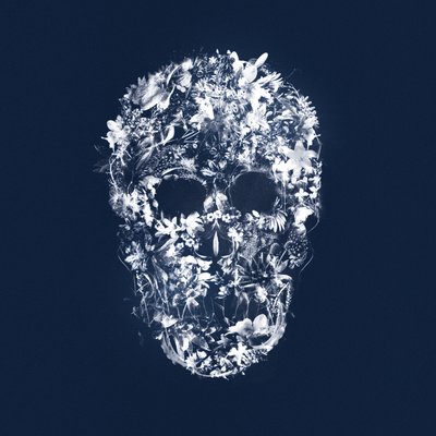FloralSkull, 2018 (blandade media på duk) av Teis Albers
