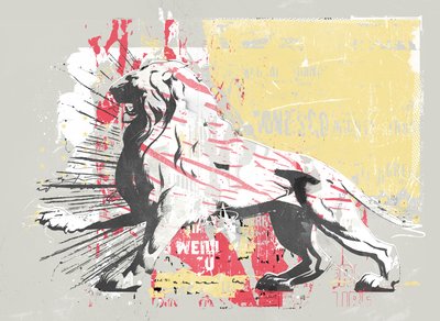 Hero Lion, 2014 (Collage på duk) av Teis Albers