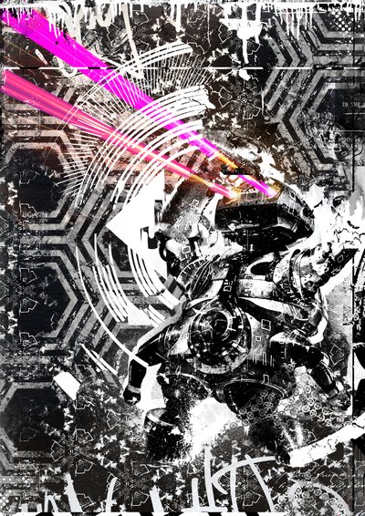 Laser Robotics, 2016 (Collage på duk) av Teis Albers